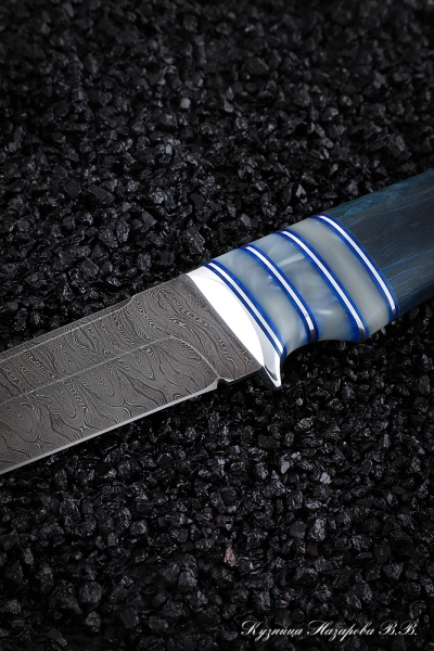 Knife Boar Damascus Karelian birch blue acrylic