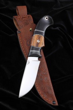 Hunting knife S390 handle carbon iron wood black hornbeam