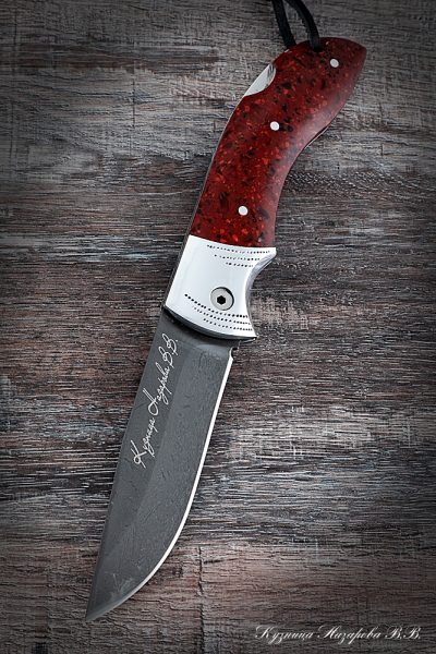 Нож складной Филин сталь х12мф накладки акрил красный с дюралью