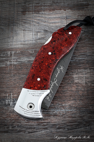 Нож складной Филин сталь х12мф накладки акрил красный с дюралью