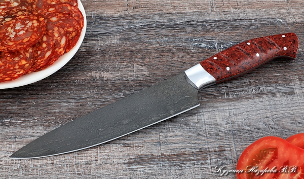 Кухонный нож Шеф № 9 сталь Х12МФ рукоять акрил красный
