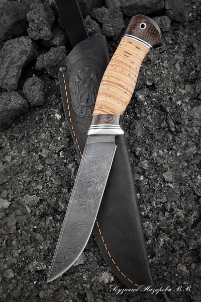 Knife Gadfly Damascus handle birch bark