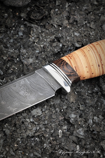 Knife Gadfly Damascus handle birch bark