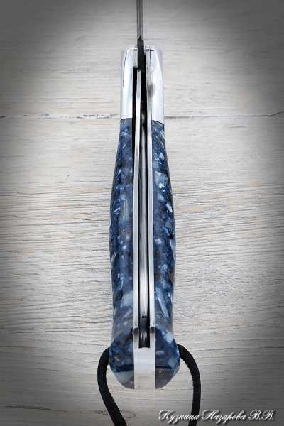 Folding Knife Rook Steel Damascus Handle Acrylic Blue