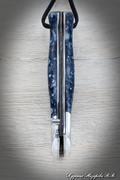 Folding Knife Rook Steel Damascus Handle Acrylic Blue