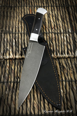 Knife Chef medium wootz steel black hornbeam duralumin (inscription)
