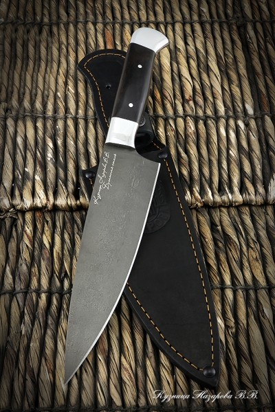 Кухонный нож Шеф-Повар средний булат черный граб дюраль (надпись)
