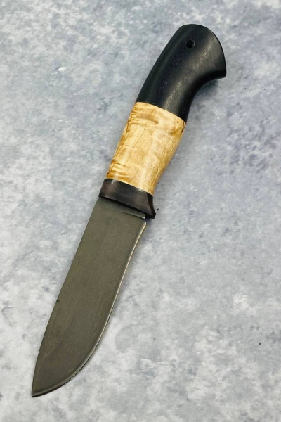 Нож "Кречет" сталь Х12МФ, рукоять карельская береза янтарь и черный граб (распродажа)