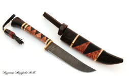 Нож Узбекский дамаск латунь черный граб карельская береза деревянные ножны