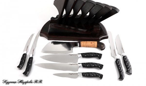 Wenge stand with a set of 7 knives and a chopper (95h18, black acrylic) 