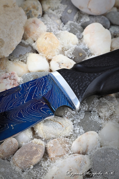 hedgehog knife 2 damascus laminated blue black hornbeam