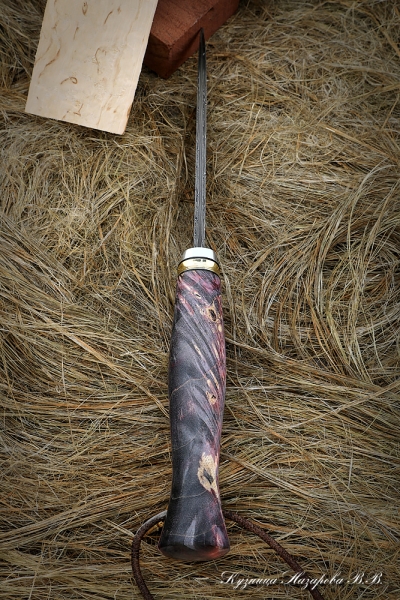 Knife Leopard Damascus laminated Karelian birch purple