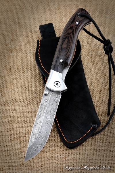 Folding knife Rook steel Damascus stainless lining wenge with duralumin