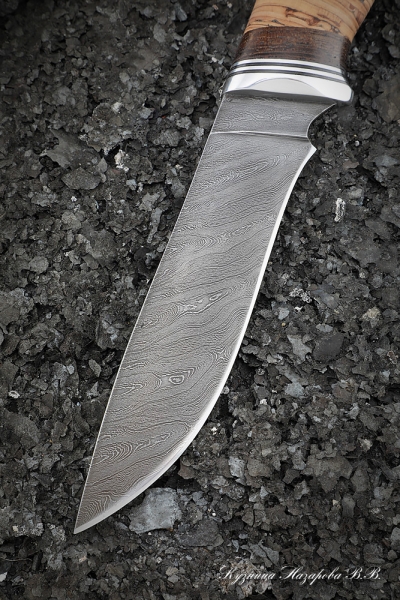 Angara knife Damascus handle birch bark