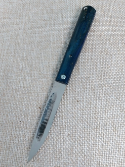 Нож складной Якут (под левую руку) сталь Х12МФ накладки карельская береза стабилизированная синяя (распродажа)