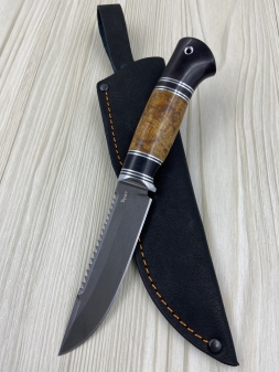 Нож Рыбак булат стабилизированная карельская береза янтарная черный граб (распродажа)