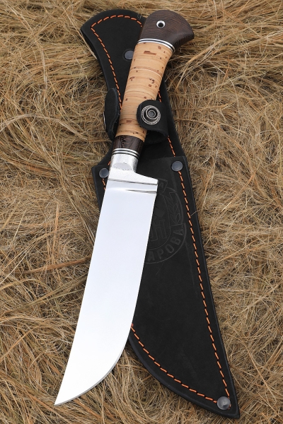 Uzbek knife steel h12mf with nickel, birch bark handle