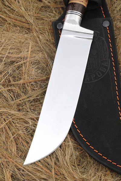 Uzbek knife steel h12mf with nickel, birch bark handle