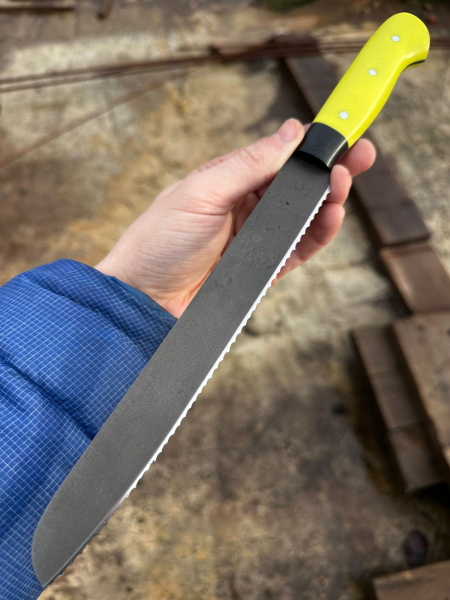 Шеф нож №15 сталь х12мф цельнометаллический, накладки G10 желтые (распродажа) 