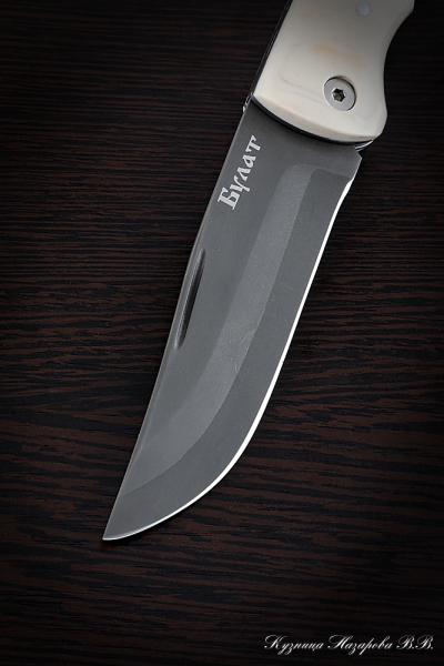 Folding knife Taiga Steel Wootz steel Lining Acrylic Ivory