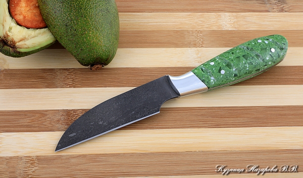 Кухонный нож Шеф № 1 сталь Х12МФ рукоять акрил зеленый