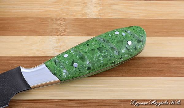 Кухонный нож Шеф № 1 сталь Х12МФ рукоять акрил зеленый