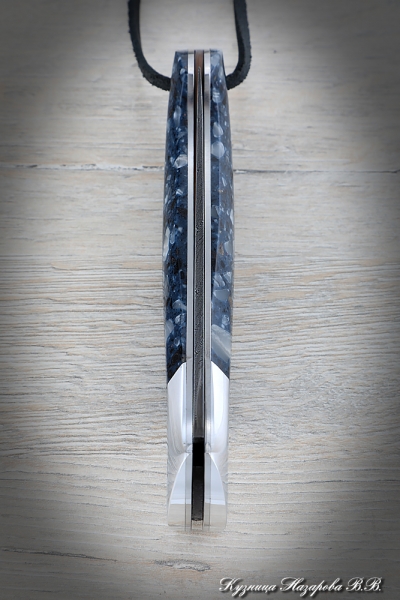 Folding knife Owl steel damascus Lining Acrylic blue with duralumin