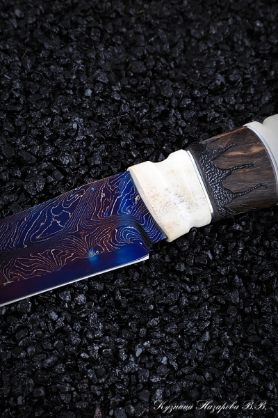 Knife Elephant Damascus laminated blue Karelian birch elk horn
