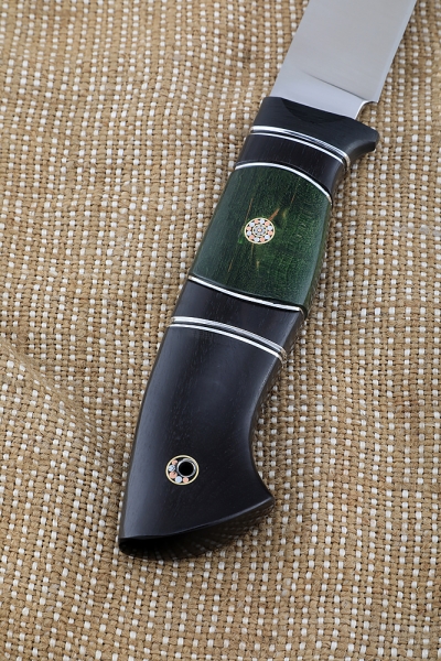 Zasapozhny knife M390 - satin handle carbon Karelian birch green black hornbeam