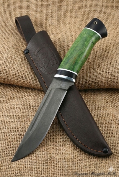 Нож Боец х12мф черный граб стабилизированная карельская береза (зеленая)