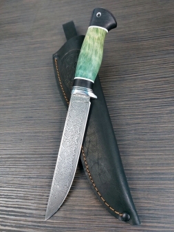 Нож Зубатка нержавеющий дамаск (BALBACHDAMAST) карельская береза черный граб (Распродажа)