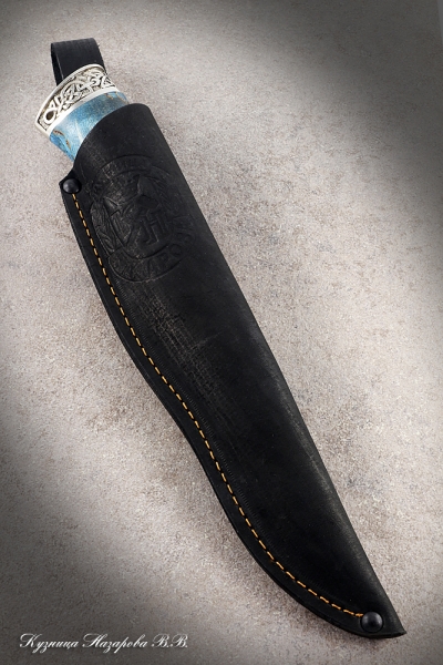 Нож Оса булат мельхиор стабилизированная карельская береза (синяя)