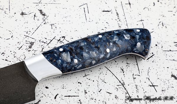 Кухонный нож Шеф № 9 сталь Х12МФ рукоять акрил синий