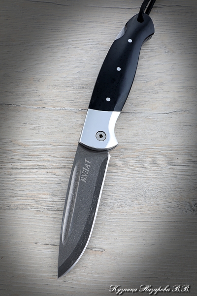 Folding knife Owl Wootz steel lining Acrylic black with duralumin