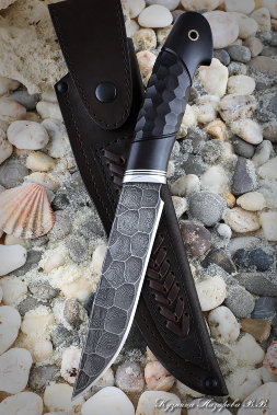 Knife Gadfly 2 Damascus Full stone black hornbeam carved 