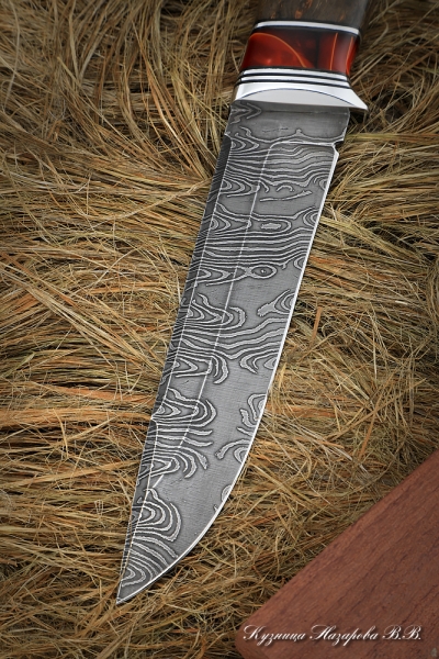 Knife Boar Damascus wavy Karelian birch brown acrylic