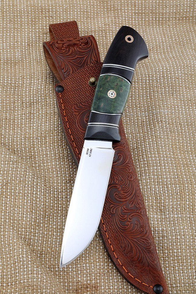 Knife Wanderer-2 M390 handle carbon Karelian birch green black hornbeam