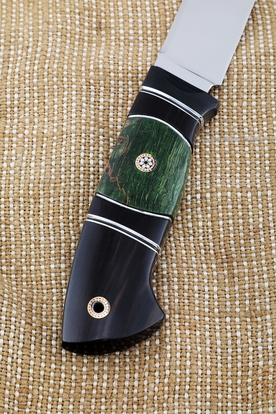 Knife Wanderer-2 M390 handle carbon Karelian birch green black hornbeam