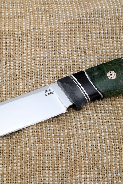 Knife Wanderer-2 M390 handle carbon Karelian birch green black hornbeam
