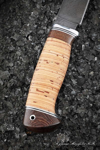 Knife Zasapozhny Damascus handle birch bark