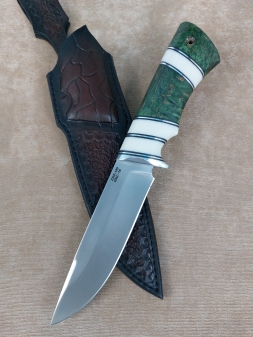 Нож Оса сталь ZDP-189 карельская береза стабилизированная зеленая, акрил (распродажа)