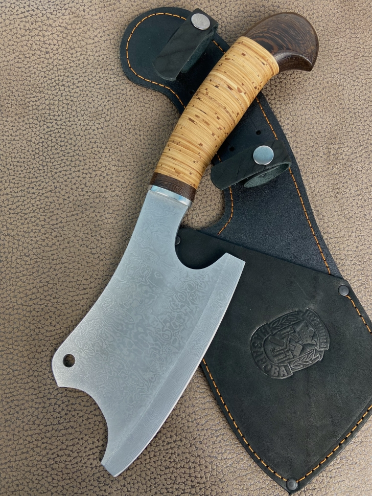 Тяпка 1 дамаск никелирование, рукоять береста 