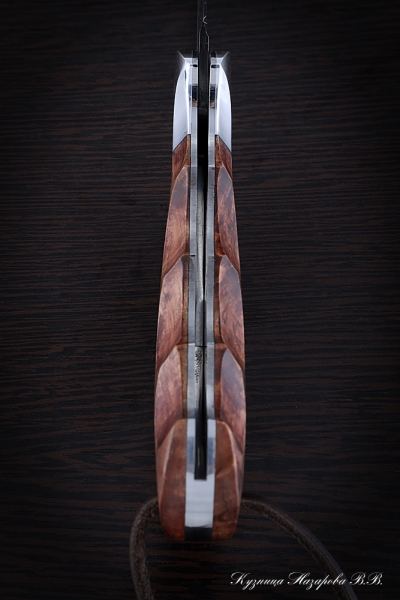 Нож складной Орел сталь дамаск накладки стабилизированная карельская береза (коричневая) с дюралью