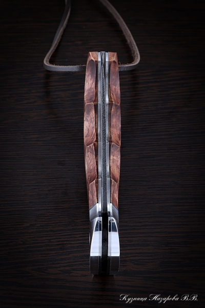 Нож складной Орел сталь дамаск накладки стабилизированная карельская береза (коричневая) с дюралью