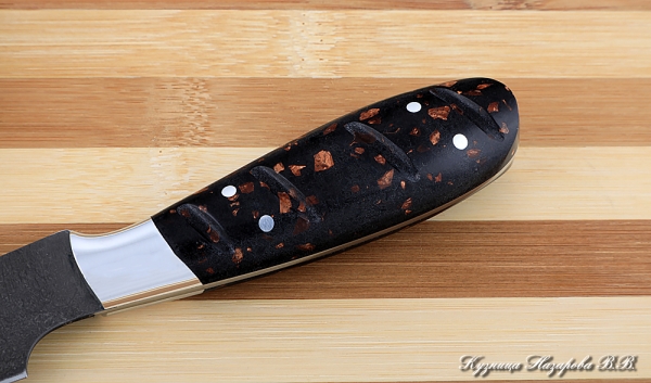 Кухонный нож Шеф № 1 сталь Х12МФ рукоять акрил коричневый