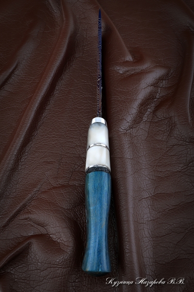 Нож Штык дамаск торцевой с воронением карельская береза акрил