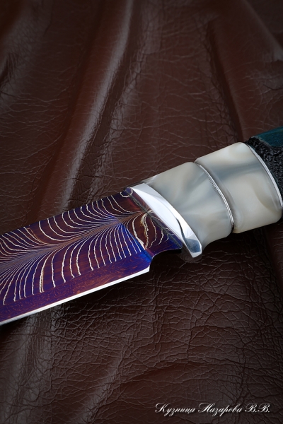 Knife Bayonet Damascus end with bluing Karelian birch acrylic