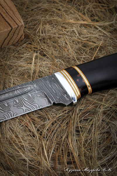 Knife Fighter Damascus Wavy black hornbeam acrylic