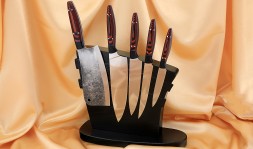 Wenge stand with magnetic stripes, a set of 4 knives and a 95h18 chopper, red mikarta