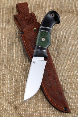 Нож Ловчий М390 рукоять карбон карельская береза зеленая черный граб